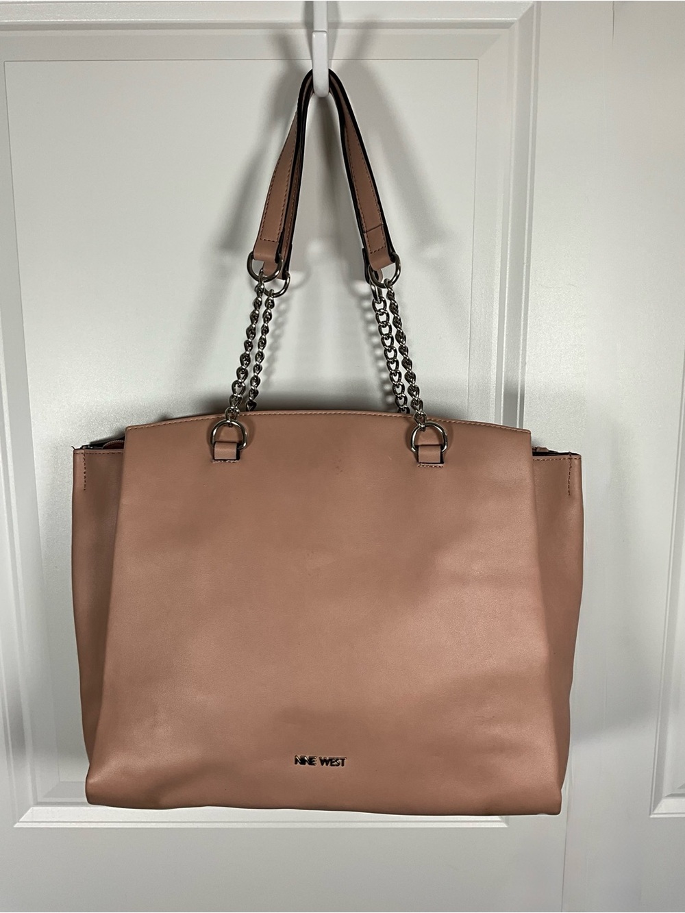 Nine West Blush Pink Faux Leather Chain Strap Tote Shoulder Handbag